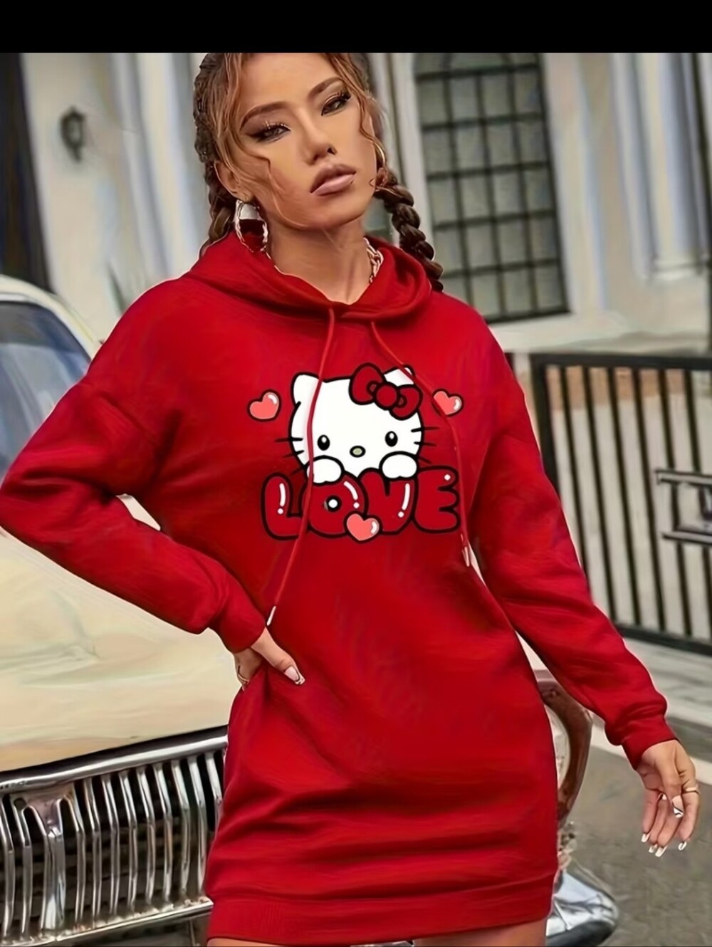 SHEIN Red Hello Kitty LOVE Mini Hoodie Dress
